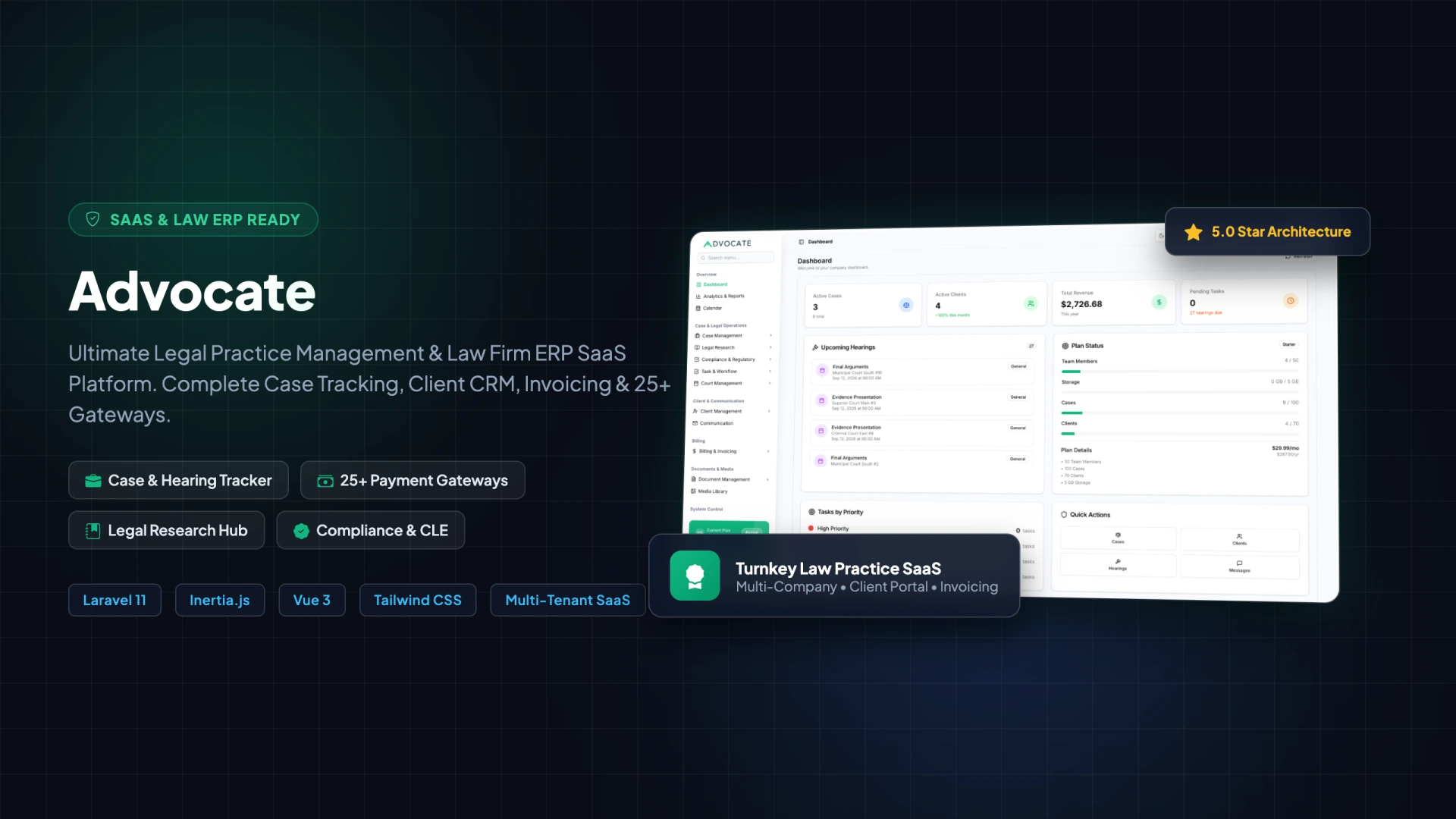 Advocate - Legal Practice Management & Law Firm ERP SaaS Platform