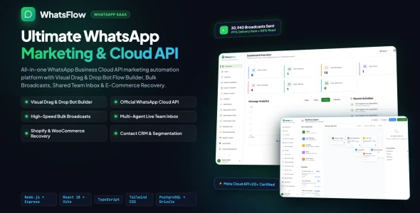 WhatsFlow - WhatsApp Business Cloud API Marketing SaaS & Visual Flow Bot Builder
